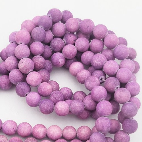 10 perles jade violet clair   givrée ronde 6mm