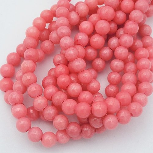 6mm: 10 perles pierre  jade naturelle teintée ronde framboise claire