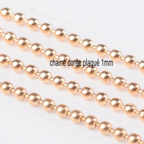 1 mètre chb001y de  chaîne boule ronde doré plaqué  diamètre  1mm