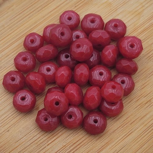 10 perles jade rondelles  facette rouge framboise  8x4mm