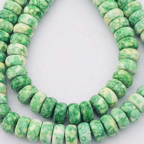10 perles jade boulier 10x5mm vert /blanc/jaune