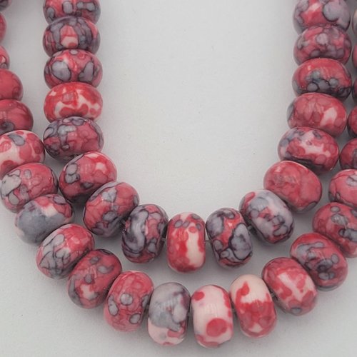 10 perles jade boulier 10x5mm rouge  /blanc/gris