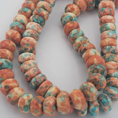 10 perles jade boulier 10x5mm orange  /blanc/bleu