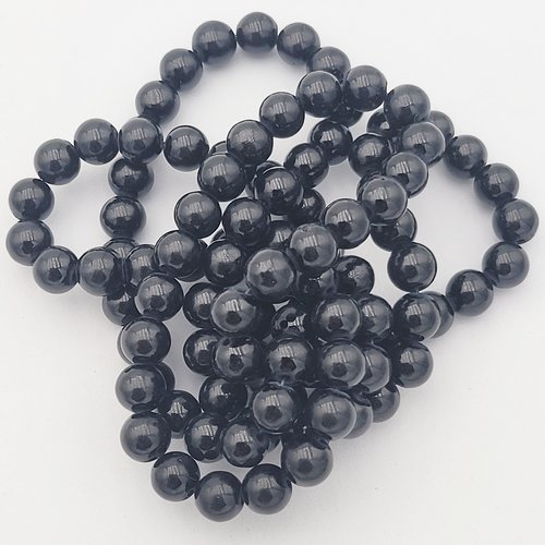 10 perles pierre jade noir  opaque  8mm rondes
