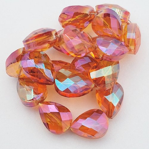 10 perles goutte 15x11mm   de cristal orange prisme facettée