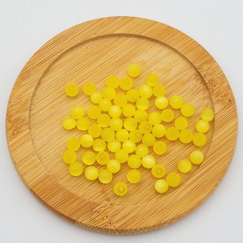 20 perles oeil de  chat rondes jaune  4mm