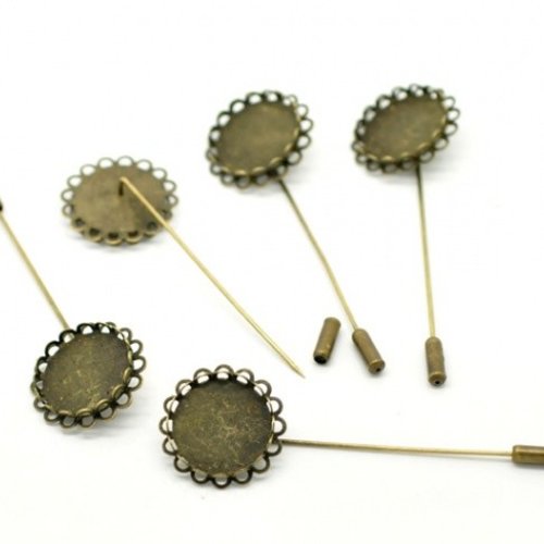10  supports broche épingle à chapeau  plateau rond bronze 20mm