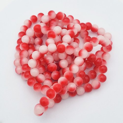 20 perles de verre rouge  /blanc 8mm