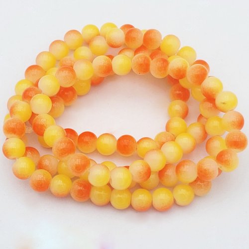 20 perles de verre orange/blanc 8mm