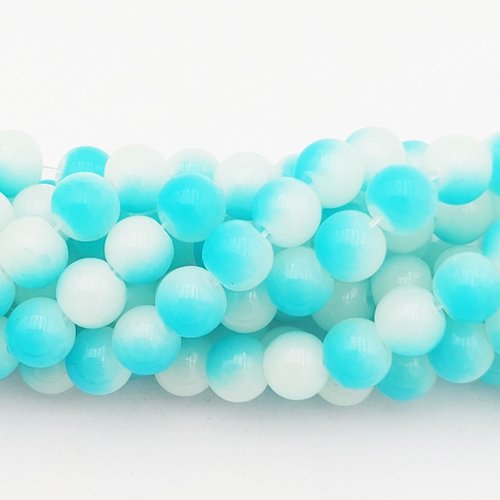 20 perles de verre bleu /blanc 8mm