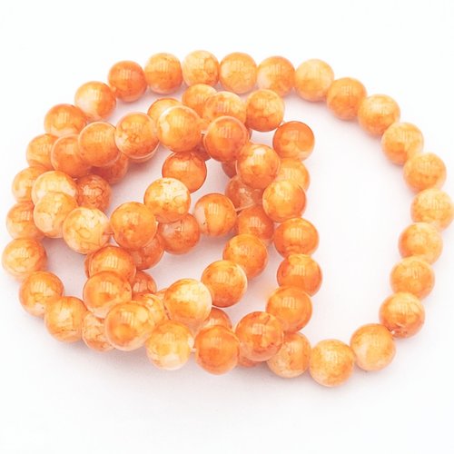 20 perles de verre marbré orange /blanc 8mm