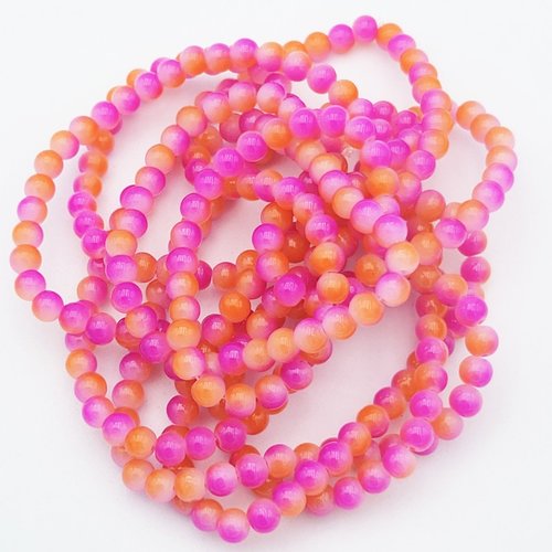 30 perles de verre orange/fuschia 6mm
