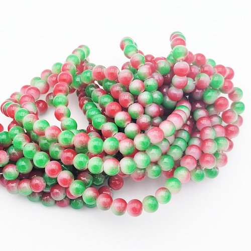 30 perles de verre rouge /vert 6mm