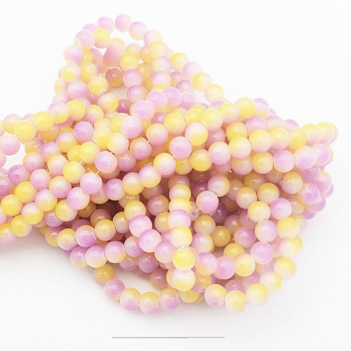 30 perles de verre mauve /jaune 6mm