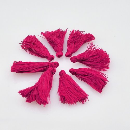 10 pompons breloque coton framboise cerise   25x5mm