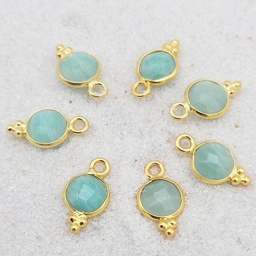 1 pendentif  serti laiton rond amazonite  doré or fin 24kt