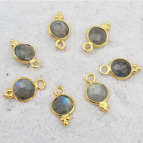 1 pendentif  serti laiton rond labradorite doré or fin 24kt