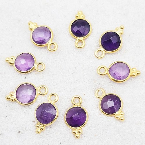 1 pendentif  serti laiton rond améthyste doré or fin 24kt