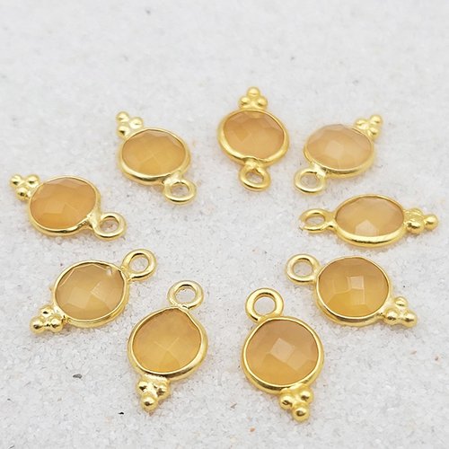 1pendentif  serti laiton rond calcédoine pêche doré or fin 24kt