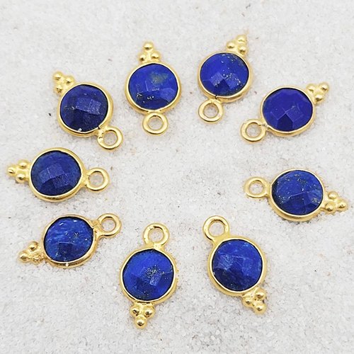 1pendentif  serti laiton rond lapis lazuli  doré or fin 24kt