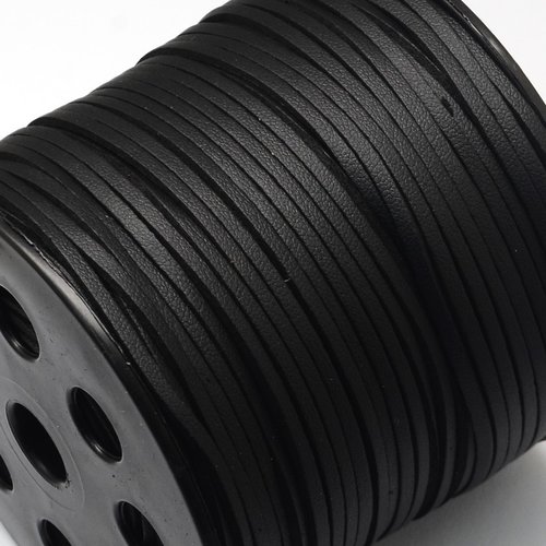 1mètre de cordon suédine plat noir effet cuir 3x1,5mm