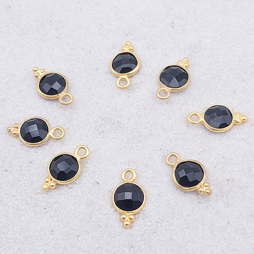1pendentif  serti laiton rond spinelle noire  doré or fin 24kt