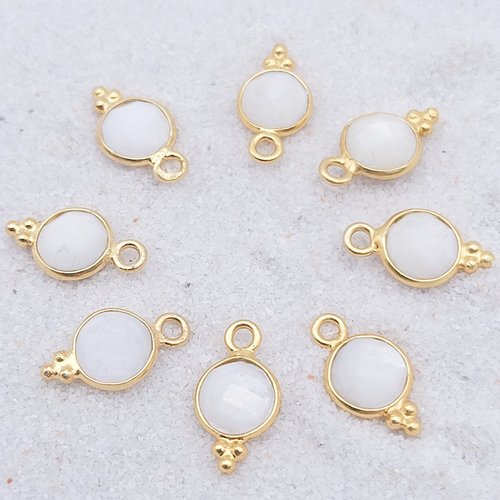 1pendentif  serti laiton rond nacre  doré or fin 24kt