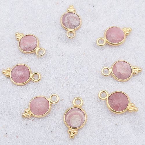 1pendentif  serti laiton rond rhodochrosite  doré or fin 24kt