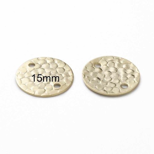 6 sequins connecteur martelés laiton or 24kt 15mm