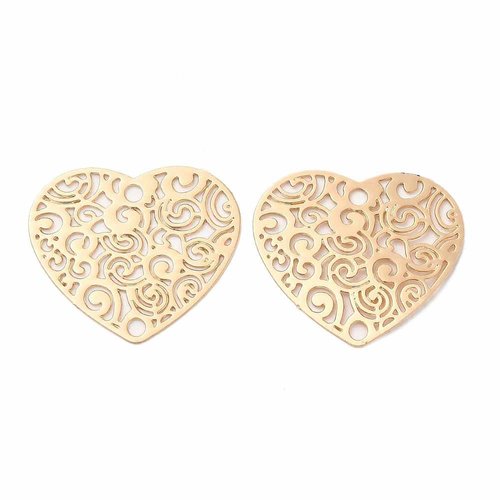 2 estampes coeur 18x20mm connecteur laiton or 24kt