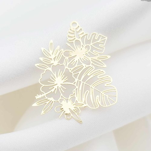 2 estampes feuille 30x28mm laiton or 24kt feuille tropicale