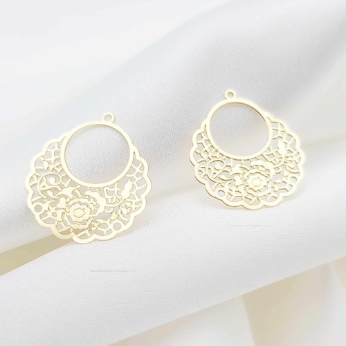 4 estampes créole fleur 20x22mm  laiton or 24kt  pm