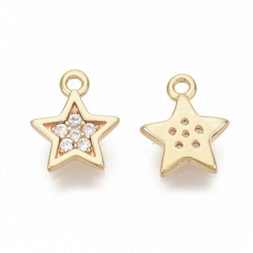 2 pendentifs étoile laiton sertis zyrcon or 24kt 8.5x6.5mm