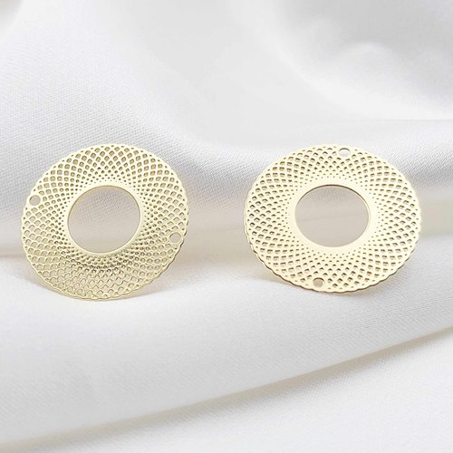 2 estampes ronde 20mm connecteur filigrane laiton or 24kt