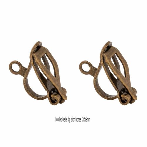 1 paire  boucles d'oreille clip laiton bronze  12x5x9mm