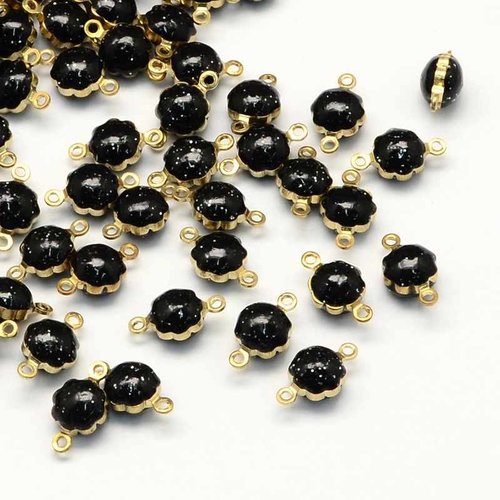 10 connecteurs ronds émail noir pailleté double face 6x11,5x4mm