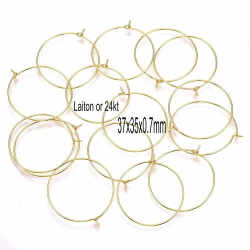 10 créoles laiton  or 24kt 37x35x0.7mm