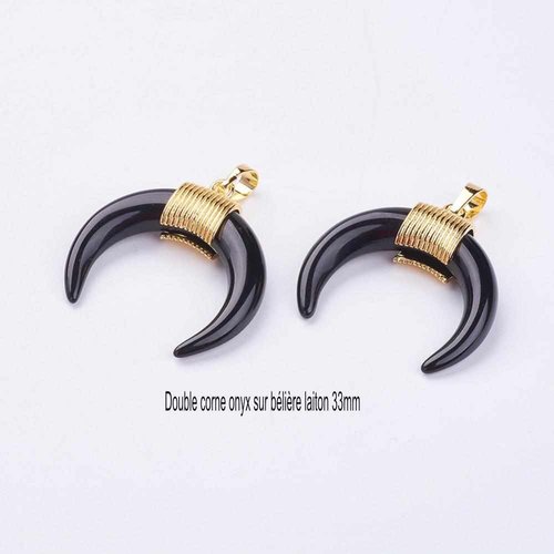 1pendentif laiton double corne onyx  33mm