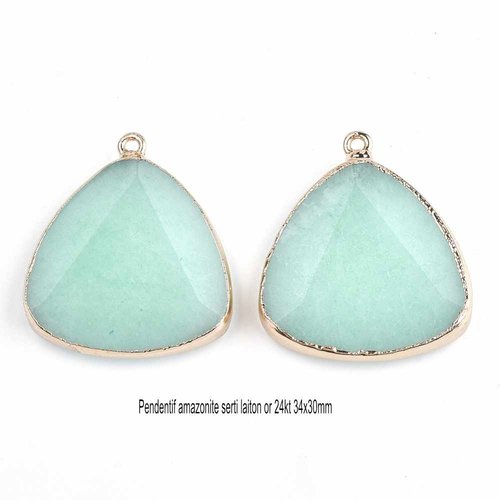 1pendentif amazonite serti laiton or 24kt 34x30mm