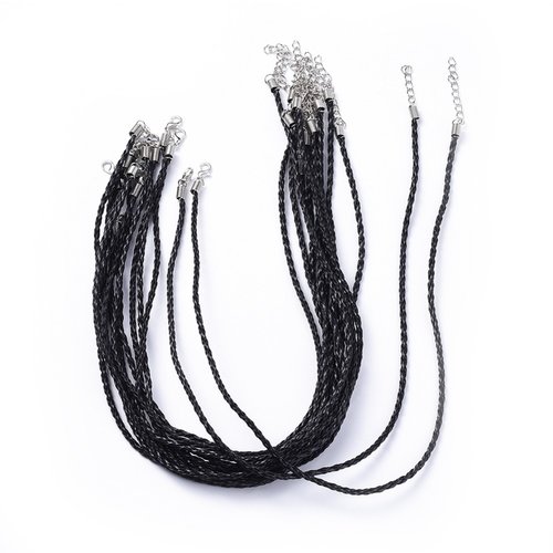 1collier tressé similicuir noir 43cm