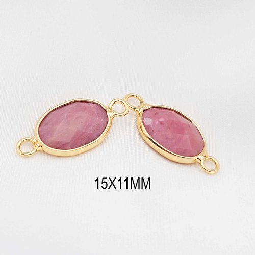 1 connecteur pierre semi précieuse rhodonite  laiton or 24kt 15x11mm