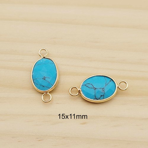 1 connecteur pierre semi précieuse turquoise laiton or 24kt 15x11mm