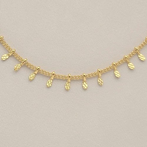 Collier chaine laiton or 24kt feuille 37cm