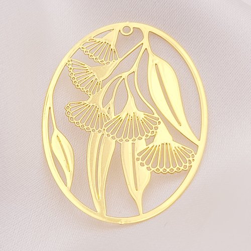 2 estampes 40x28mm ovale  feuille et fleur