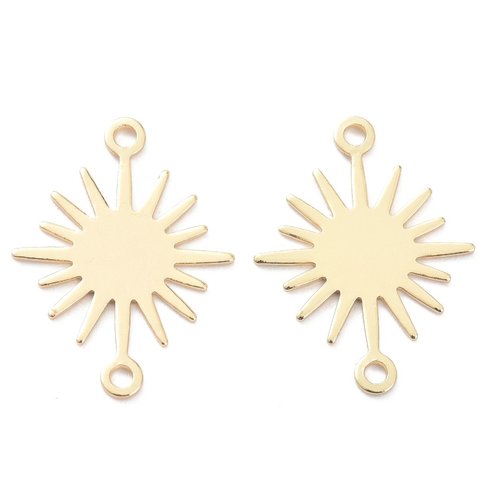 2 estampes 18x13mm  soleil connecteur laiton or 24kt