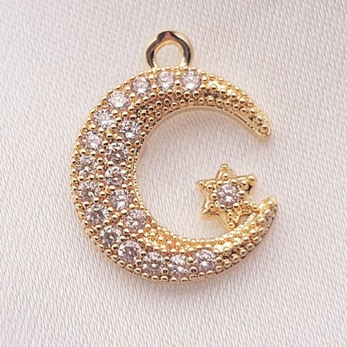 1 breloque demi lune et étoile laiton or 24kt 15x12mm