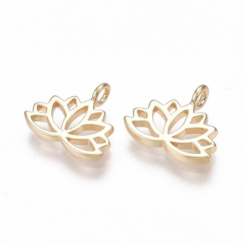 2 breloques fleur de lotus laiton plaqué or 18kt