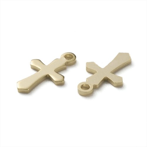 10 breloques croix laiton p.or 24kt 12x7 mm