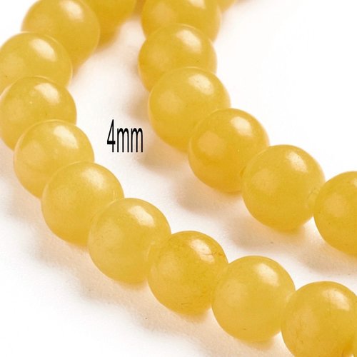 20 perles pierre jade jaune soleil  ronde 4mm