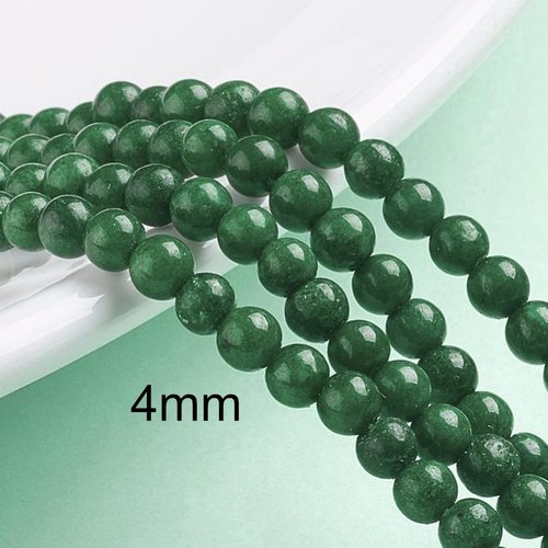20 perles pierre jade vert bouteille  ronde 4mm